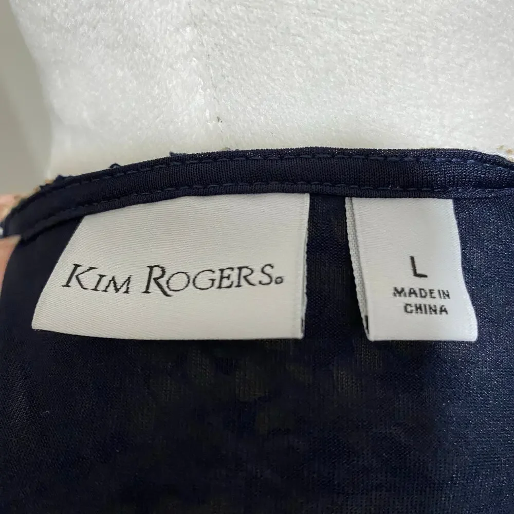 Kim Rogers Lacy Layered Dress Size Large Blue and Tan Knee Length Pullover